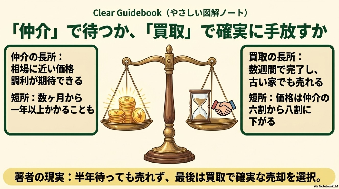 「仲介」で相場に近く売るか、「買取」で確実に手放すかのメリット・デメリット比較
