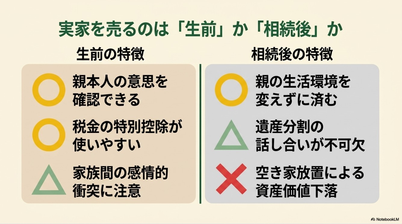 実家を生前売却する場合と相続後売却する場合の特徴と違い