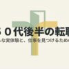 本記事のポイントとして、50代後半の転職の厳しさ、失業保険・求職活動の流れ、未経験職種への転職の注意点、条件整理の仕方の4点をまとめたスライド。