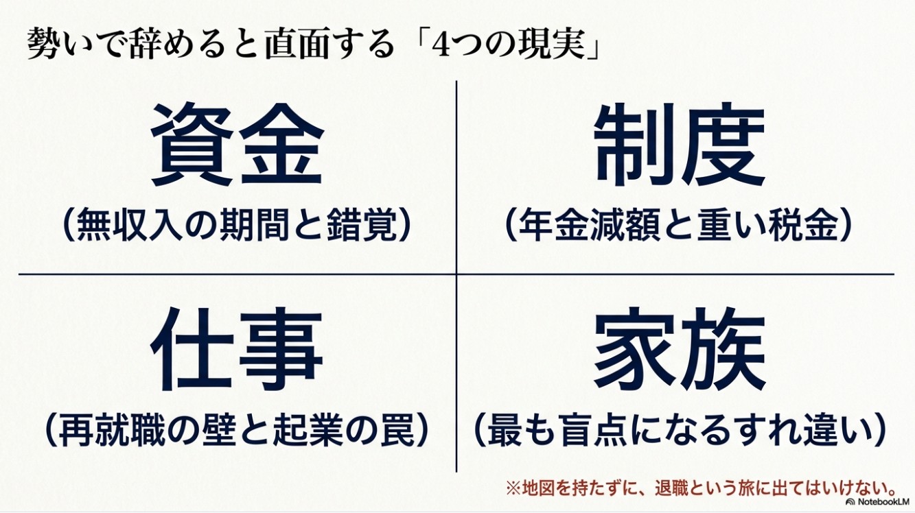 勢いで辞めると直面する4つの現実（資金・制度・仕事・家族）
