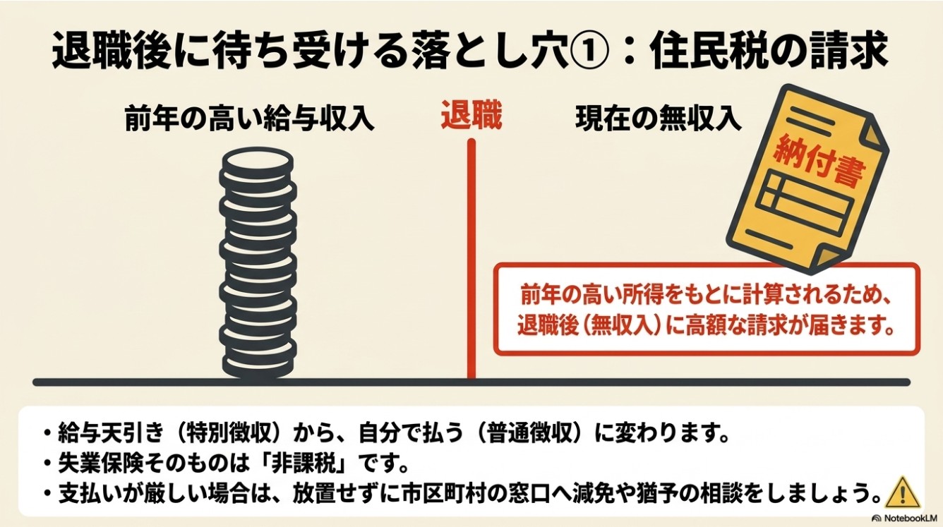 退職後の無収入状態でも、前年の高い所得をもとに高額な住民税の納付書が届く仕組みと、支払いが厳しい場合の対処法